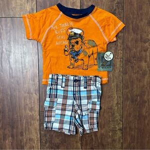 Bulldog tee and plaid shorts set - 12 months